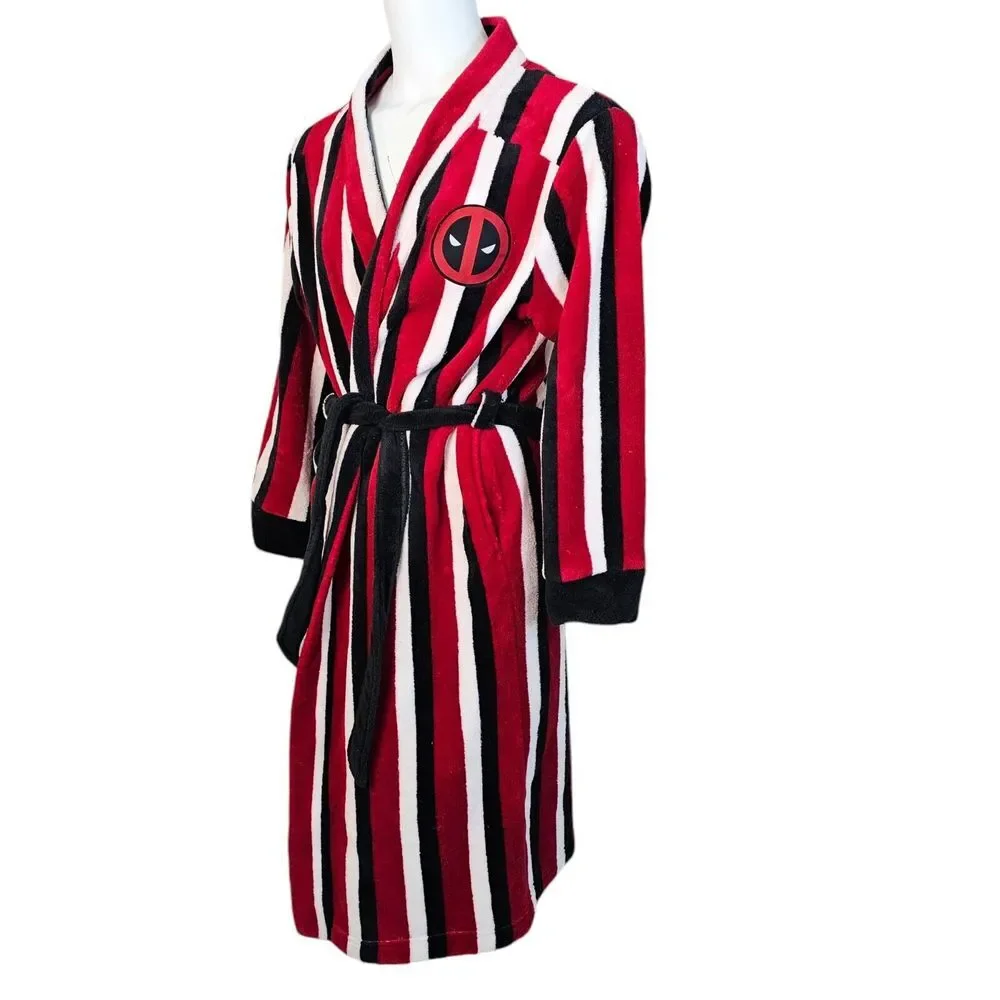 Marvel Deadpool Ferris Bueller Striped Bathrobe ADULTS S/M Super‎ Fluffy Belted